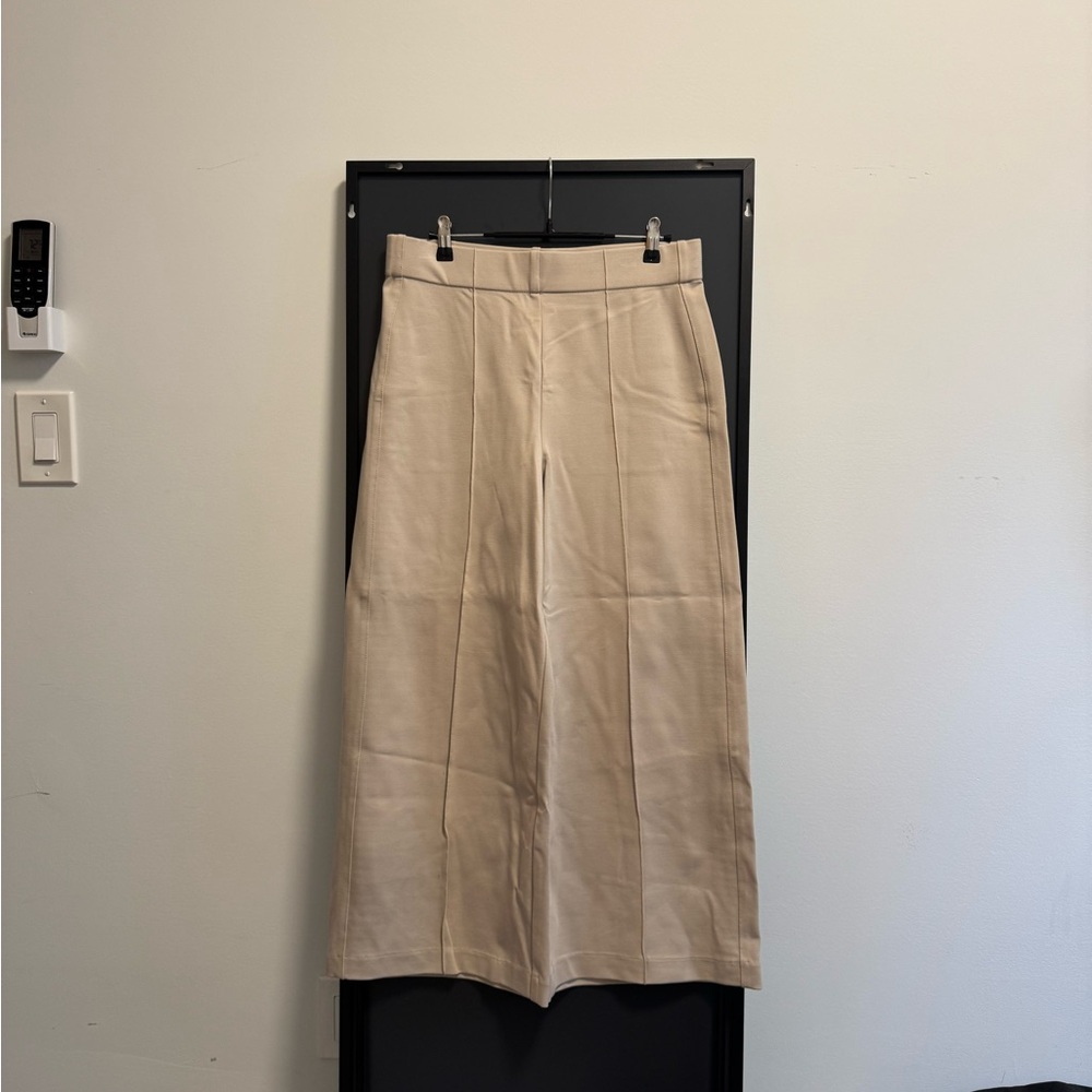 Classic High-Waist Beige Wide-Leg Pants